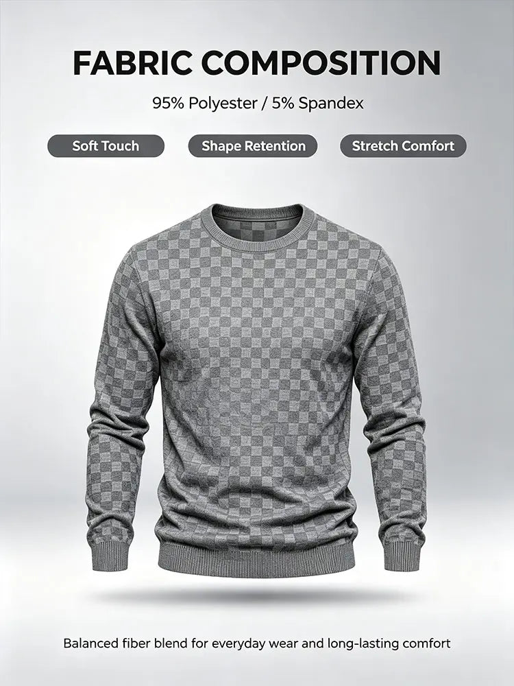 4-Pack Men's Plaid Knit Sweatshirts, Textured Grid Pattern Long Sleeve, Soft Lightweight Casual Top, Ideal for Fall Winter Streetwear