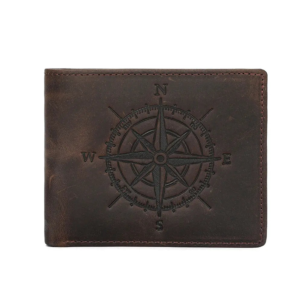 Men's Genuine Cowhide Short Wallet - Foldable, Compass Geometric Pattern, Compartmental Design, Multiple Card Slots, Large Capacity, Chic, Coin Holder/Purse, Casual Accessories for Adults, Ideal Father's Day Gift for Guys,sohochic