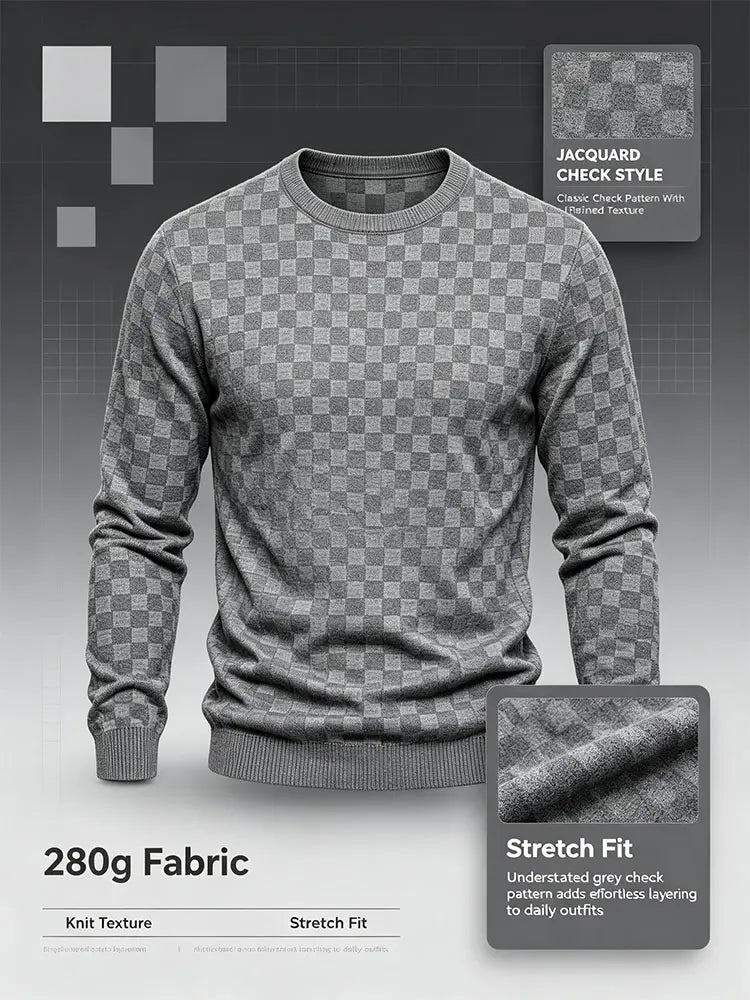 4-Pack Men's Plaid Knit Sweatshirts, Textured Grid Pattern Long Sleeve, Soft Lightweight Casual Top, Ideal for Fall Winter Streetwear