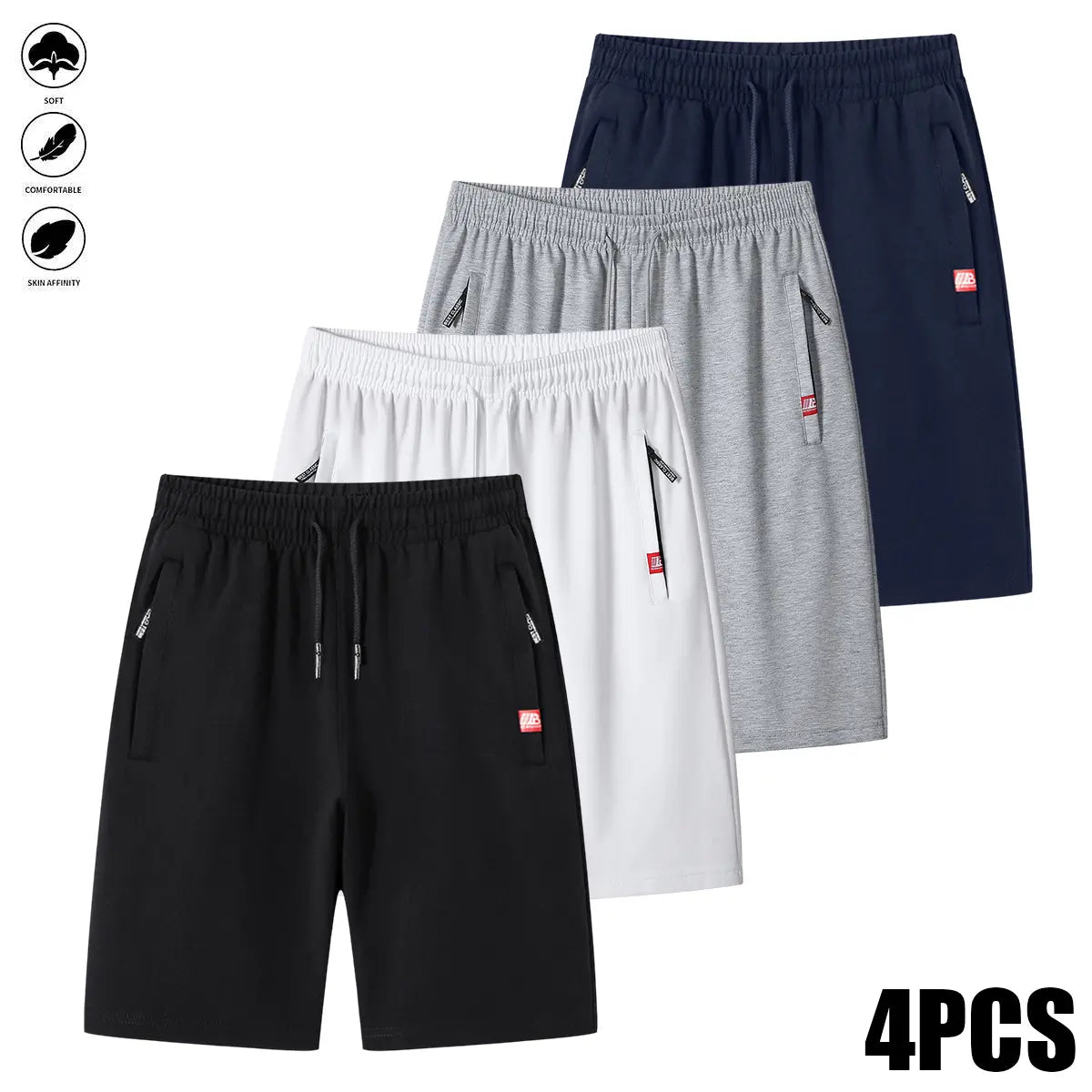 4-Piece Men's Summer Breathable Sports Shorts with Zipper Pockets