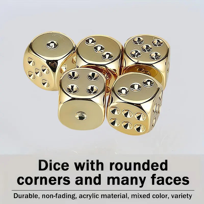 Gold Dice Set, 5-Piece Six-Sided Dice, Bulk Dice, Suitable for Party Board Games, Role-Playing, Poker, Premium Tabletop Games, Ideal Gift for Collectors and Enthusiasts