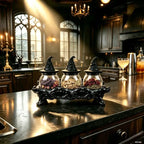Witch Hat Spice Jar Set of 3 with Gothic Display Stand, Premium Glass Apothecary Spice Jars & Seasoning Containers for Salt, Pepper, Herbs, Spices, Halloween Kitchen Decor, Witchy Home Organization, Gothic Home Decor & Unique Gift