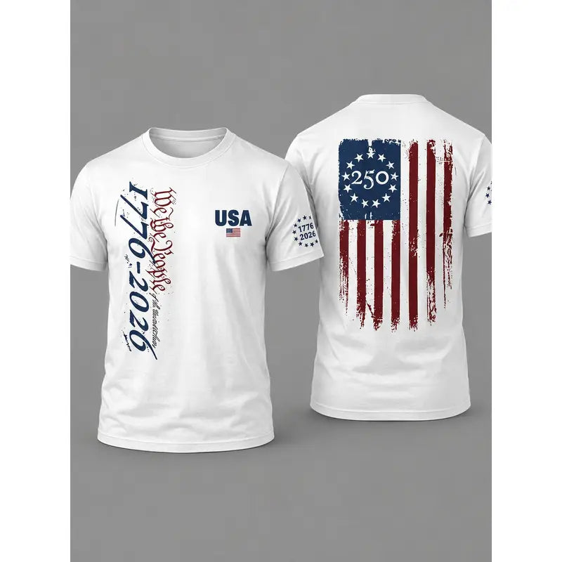 USA Bi50th Anniversary T-Shirt 1776-2026 - Celebrate 250 Years of American Heritage with a Comfortable 180G Unisex Black T-shirt with Flag Design (stars and Stripes), Suitable for Both Men and Women, Perfect for Any Occasion