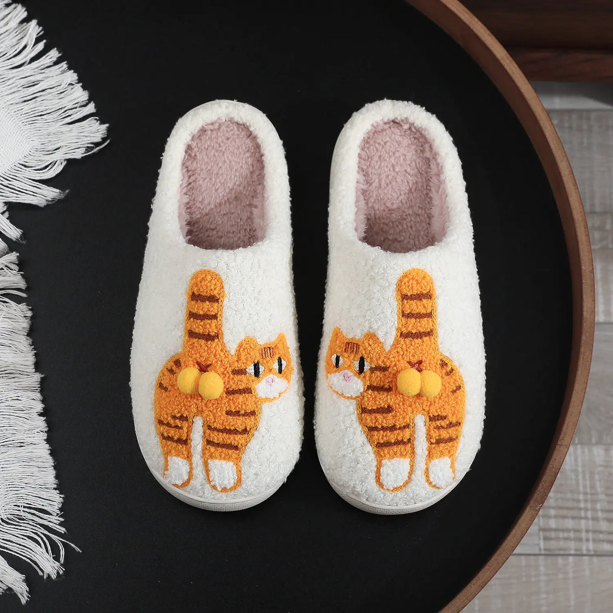 Cute Cat Plush Cotton Slippers - Cozy Winter Indoor Shoes for Men & Women