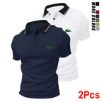 Men’s stylish polo shirt set featuring a small green crocodile print (2 pieces). Fashionable business-casual polo shirts with turn-down collars—comfortable, breathable short sleeves for summer; ideal as a gift.,back to school,back to school shopping