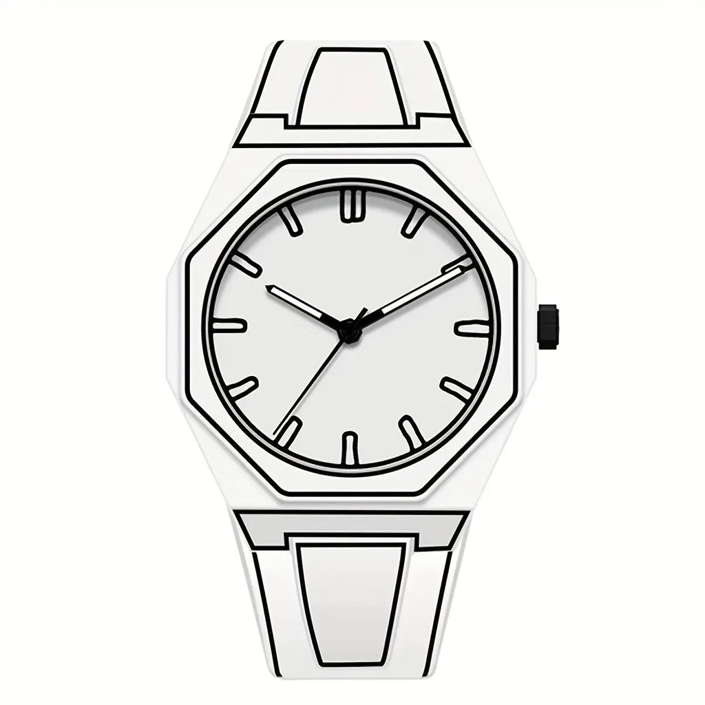 1pc PINTIME Preppy Style Men'S Watch - Quartz Movement, Silicone Band, Luminous Hands, Round Dial, Battery-Operated, Non-Rechargeable, Fashionable Accessory for All Occasions
