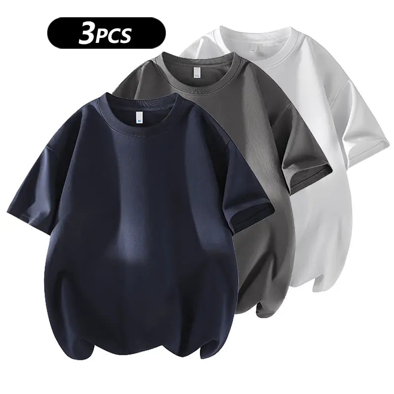 Men's 3-Pack 100% Cotton Loose Fit Crew Neck T-Shirts (Soft Casual Tees)