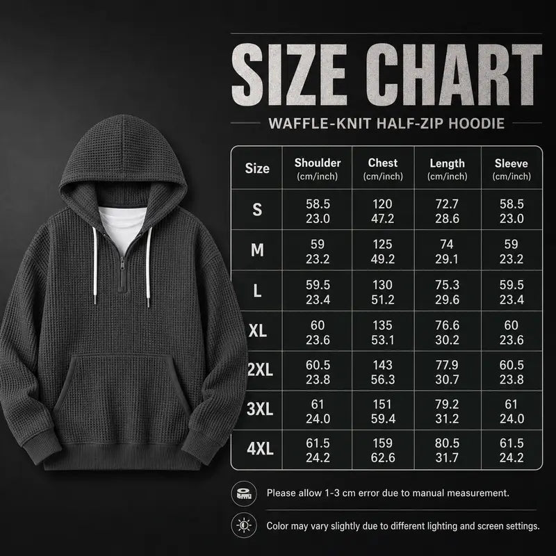 Men's Waffle Knit Half Zip Hoodie with Kangaroo Pocket