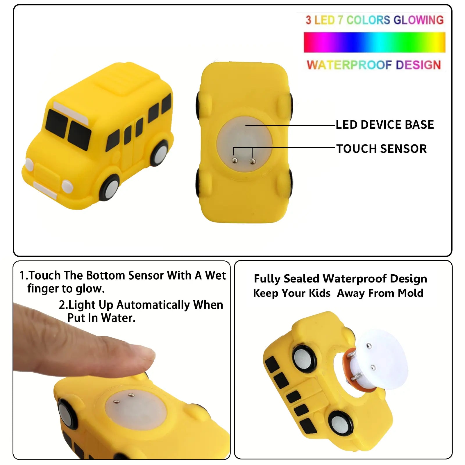 6PCS Bath Cars,Traffic Vehicles and Construction Vehicles, Light Up Bath Toy for Toddler,6 Pack Water Activated Flashing Colors Toys for Kids Bath Fun in the Tub,Bath Fun in Pool or Bathtub,On Beach