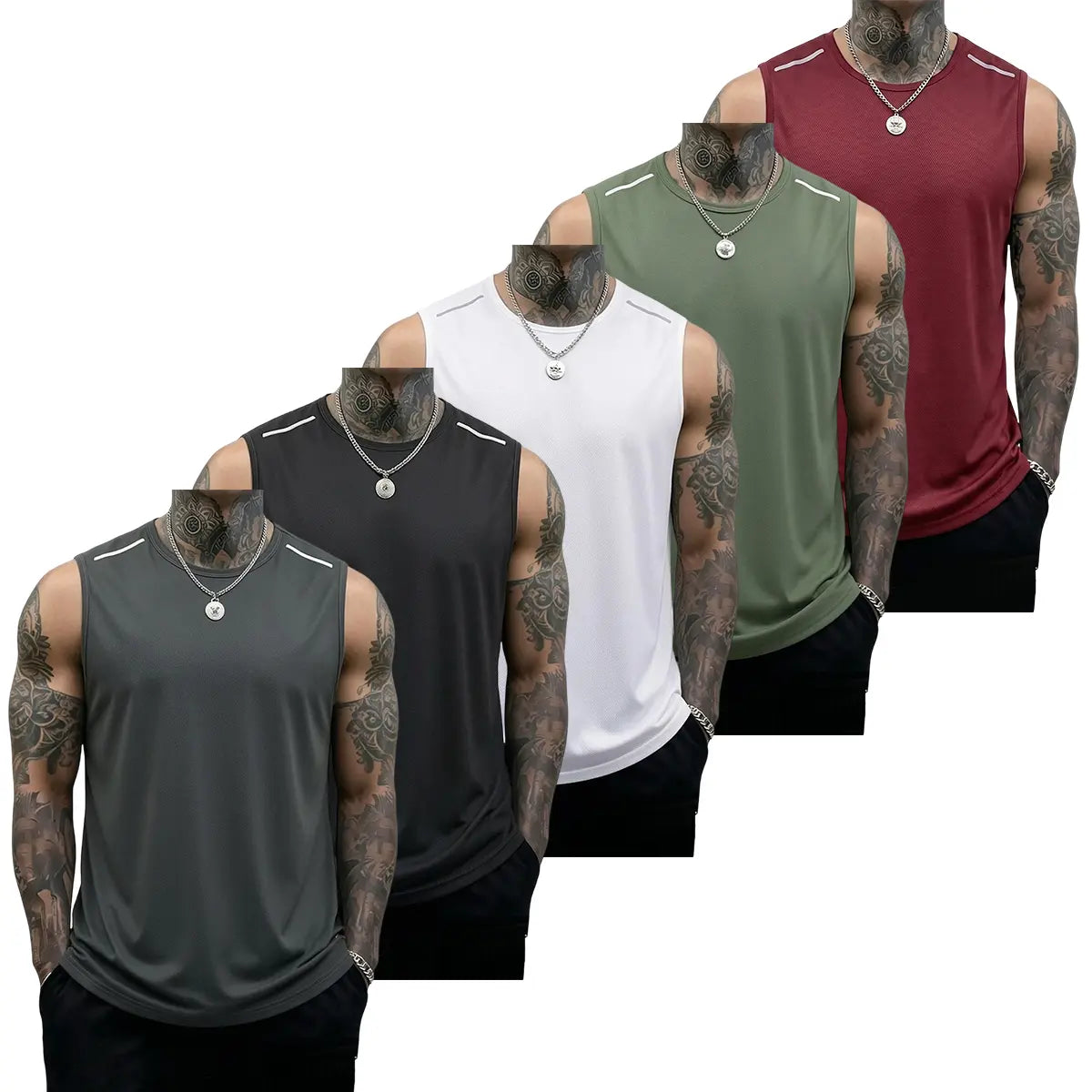 5PCS Men's Sleeveless Sports Tank Tops (Solid Color Gym Shirts)