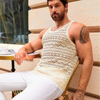 Runcati Mens See Through Vest Crewneck Sleeveless Tank Tops Muscle Sexy Mesh Shirts