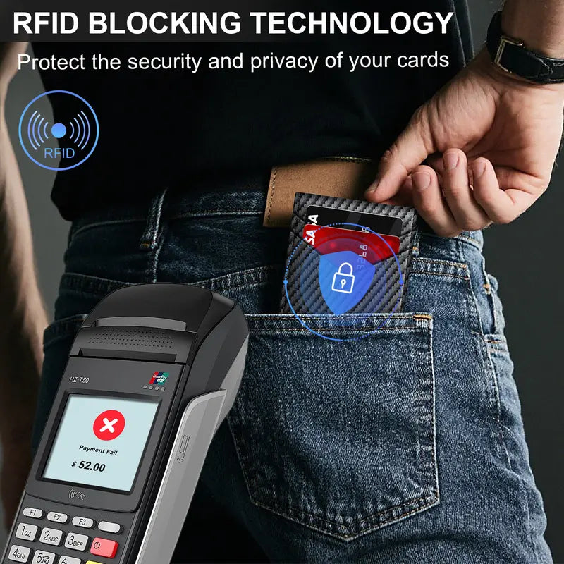 Men's RFID Minimalist Bifold Wallet with Pop-Up Card Holder and Money Clip