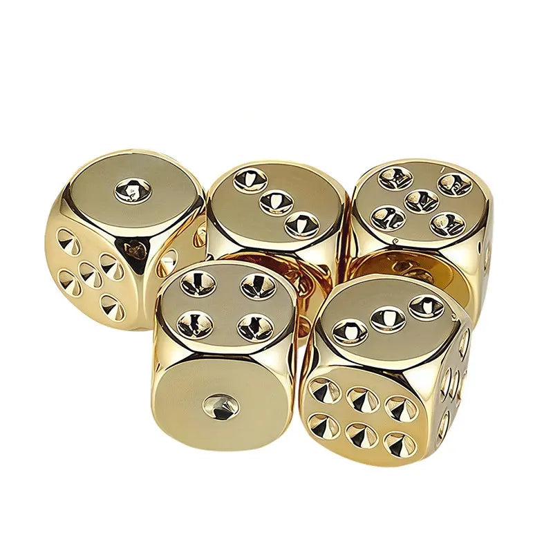 Gold Dice Set, 5-Piece Six-Sided Dice, Bulk Dice, Suitable for Party Board Games, Role-Playing, Poker, Premium Tabletop Games, Ideal Gift for Collectors and Enthusiasts