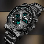SKMEI Luxe Men's Casual Trendy Wristwatch - 2-Tone Stainless Steel Analog-Digital, 3 Time Zones, Illuminated Screen, Backlight, Alarm, Waterproof Chronograph Watch, Birthday Gift for Him