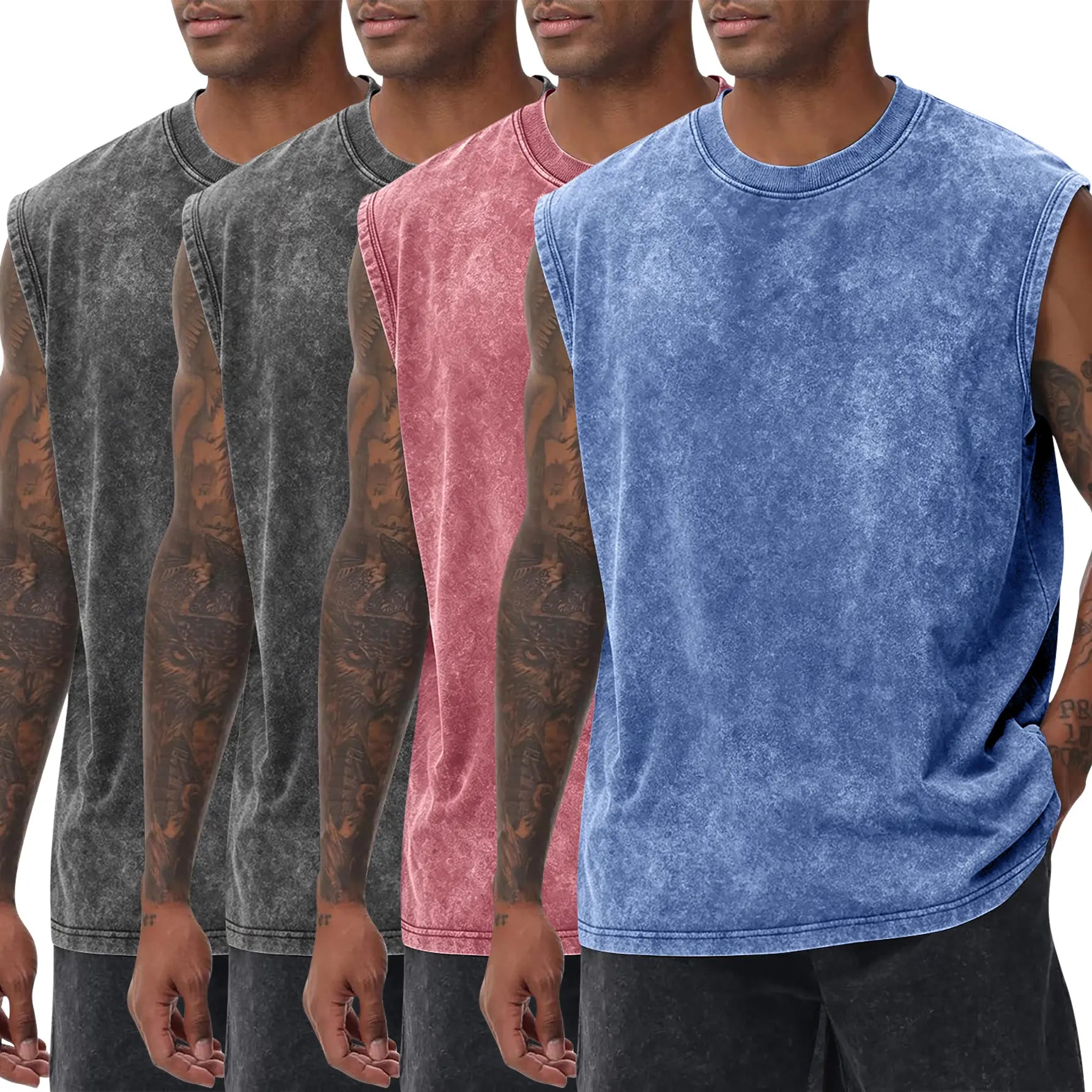 4-Pack Men's Vintage Acid Wash Tank Tops: Lightweight Casual Gym Vests