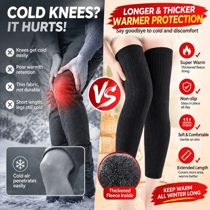 Unisex Long Winter Knee Warmers with Thick Lining and Stretch Fit