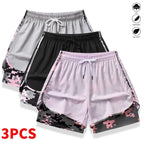 [3-Pack] Women's Athletic Shorts with Liner: Elastic Drawstring Running Shorts