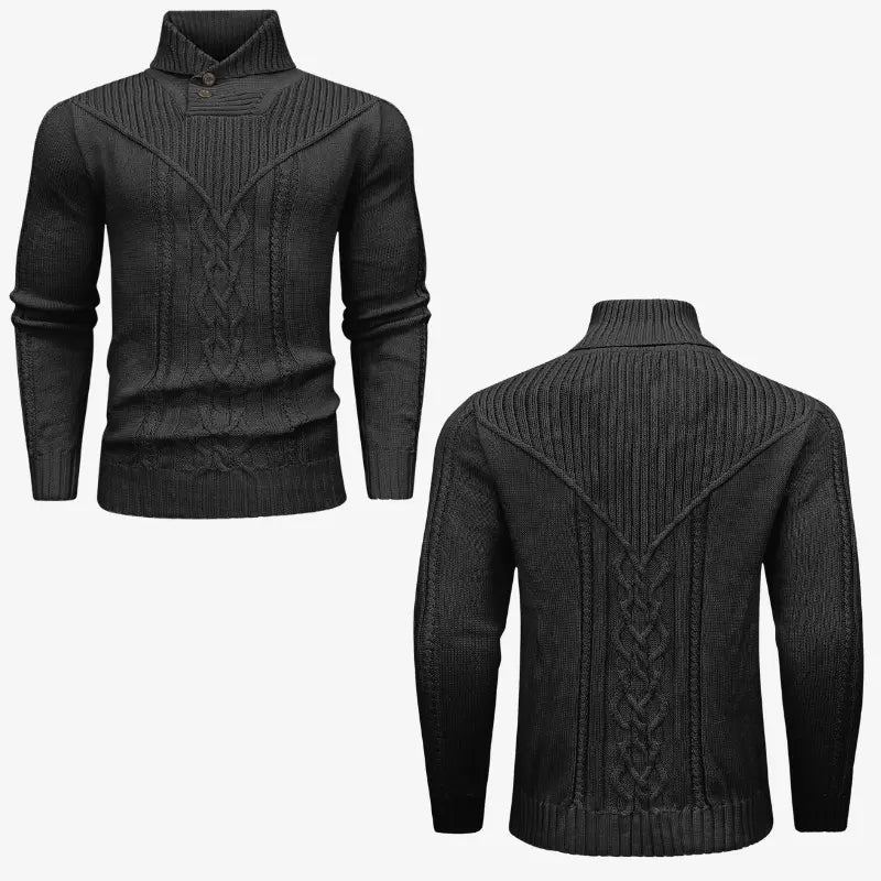 Wizoat Men's Clothing Long Sleeve Shawl Collar Cable Knit Button Fit Knitted Pullover Knitwear - Plain Black, Soft, Relaxed-Fit, Ribbed Cuffs Casual Top, Warm Fall Winter Layer for Daily Office, Matches Shirts Jeans, Hand Wash,sohochic