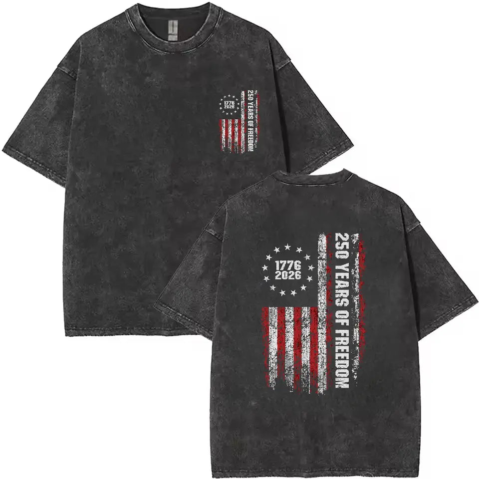 Double-Sided 250th Anniversary American Flag T-Shirt 1776-2026 Patriotic Graphic Tee for Men