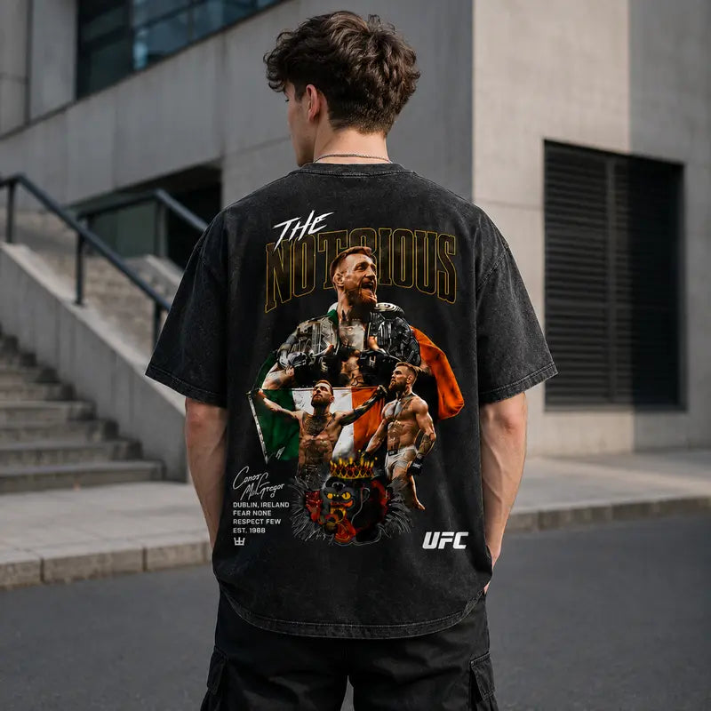 Men's UFC 329 Black Conor McGregor T-Shirt, The Notorious UFC Graphic Tee, UFC MMA Shirt, Gift for Fighters, Sports Apparel,Regular,Grunge