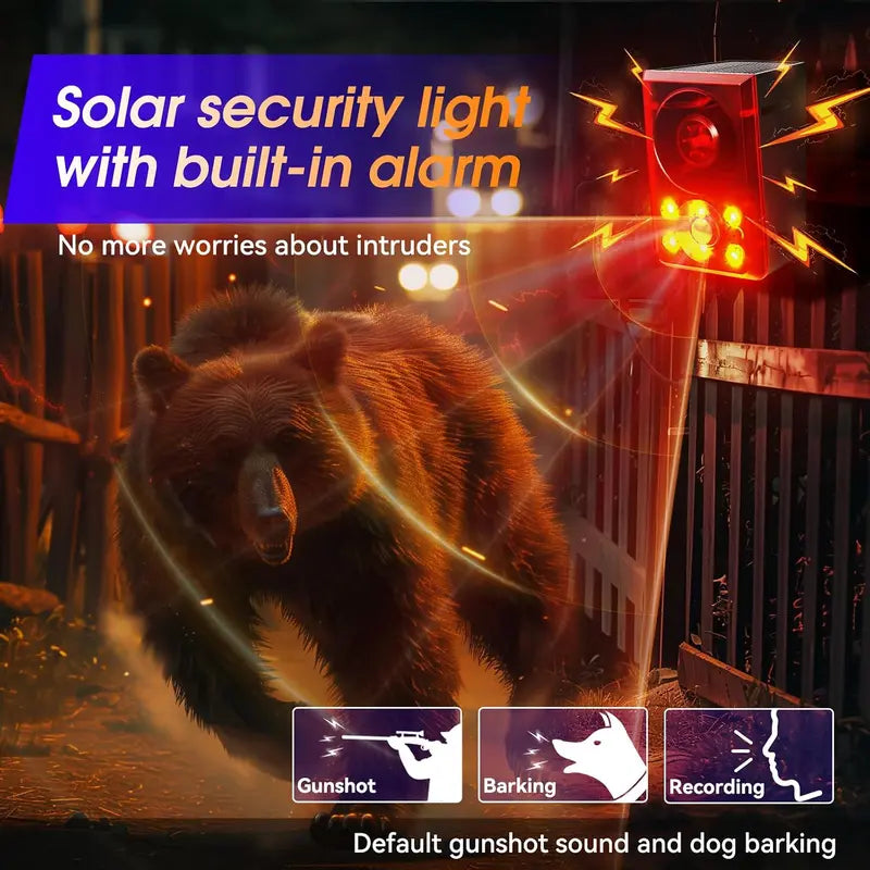 Solar Outdoor Motion Sensor Alarm with Recording and Flashing Light