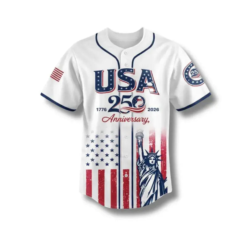 USA 250th Anniversary Baseball Jersey, Patriotic Statue of Liberty Print Shirt, Unisex Independence Day 4th of July Outfit, 1776–2026 Semiquincentennial Patriotic Jersey