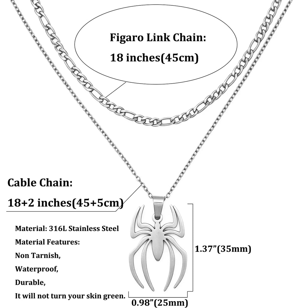 Spider Necklace For Men Women Titanium Stainless Steel Gold Silver Black Cuban Chain Paperclip Chain Lightweight Trendy Cool Goth Spider Pendant Necklace For Teen Halloween Non Tarnish Jewelry y2k Stylish Unique Accessories Birthday Gifts With Gift Box