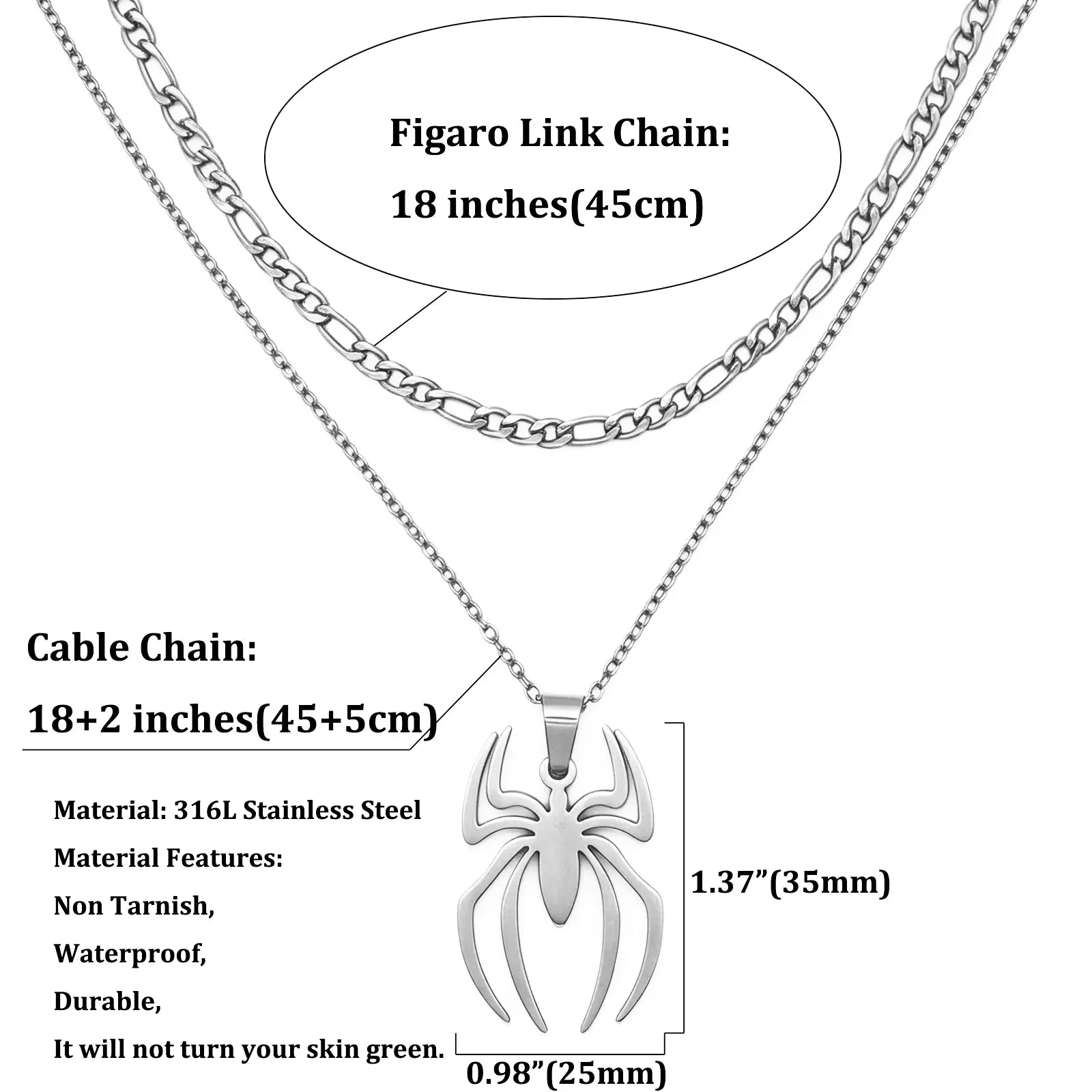 Spider Necklace For Men Women Titanium Stainless Steel Gold Silver Black Cuban Chain Paperclip Chain Lightweight Trendy Cool Goth Spider Pendant Necklace For Teen Halloween Non Tarnish Jewelry y2k Stylish Unique Accessories Birthday Gifts With Gift Box