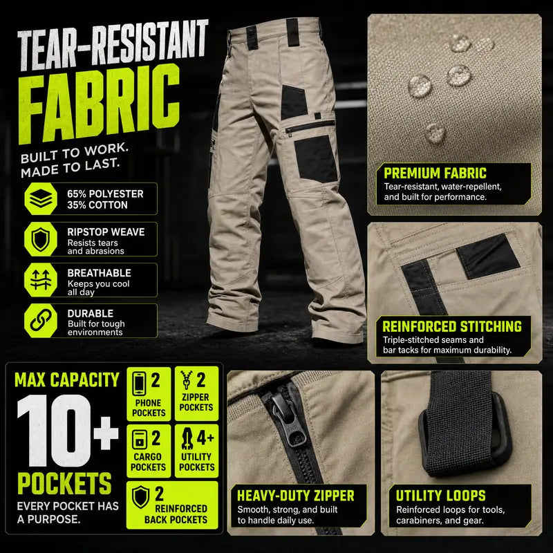 Amoyer Men's Tactical Work Pants With Multiple Pockets - Made Of Durable Fabric, Available in Multiple Colors, Fishing, outdoor activities, work, hiking, camping, 230g/m² new fabric,Versatile For Spring, Autumn, And Summer, Safe Work Pants, Trouser