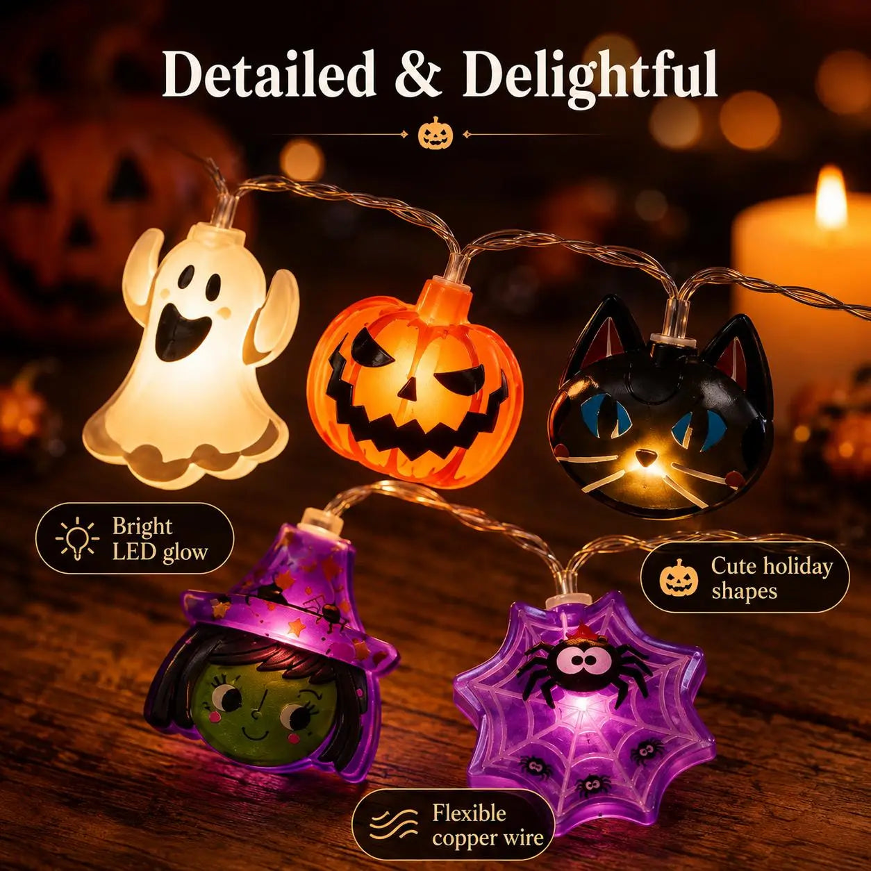USB-Powered Pumpkin LED String Lights, 59.06–118.11-Inch Halloween & Fall Hanging Garland, Warm Festive Lights for Mantel, Window, Bedroom, Party, Thanksgiving & Home Decor