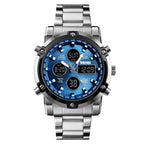 SKMEI Luxe Men's Casual Trendy Wristwatch - 2-Tone Stainless Steel Analog-Digital, 3 Time Zones, Illuminated Screen, Backlight, Alarm, Waterproof Chronograph Watch, Birthday Gift for Him