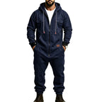Men’s Hooded Cargo Jumpsuit for Men, Multi-Pocket Zip Front Workwear Coveralls, Relaxed Fit Long Sleeve Utility One Piece Outfit, Outdoor Work Hiking Camping Travel Streetwear Casual Overall with Elastic Cuffs and Drawstring Hood
