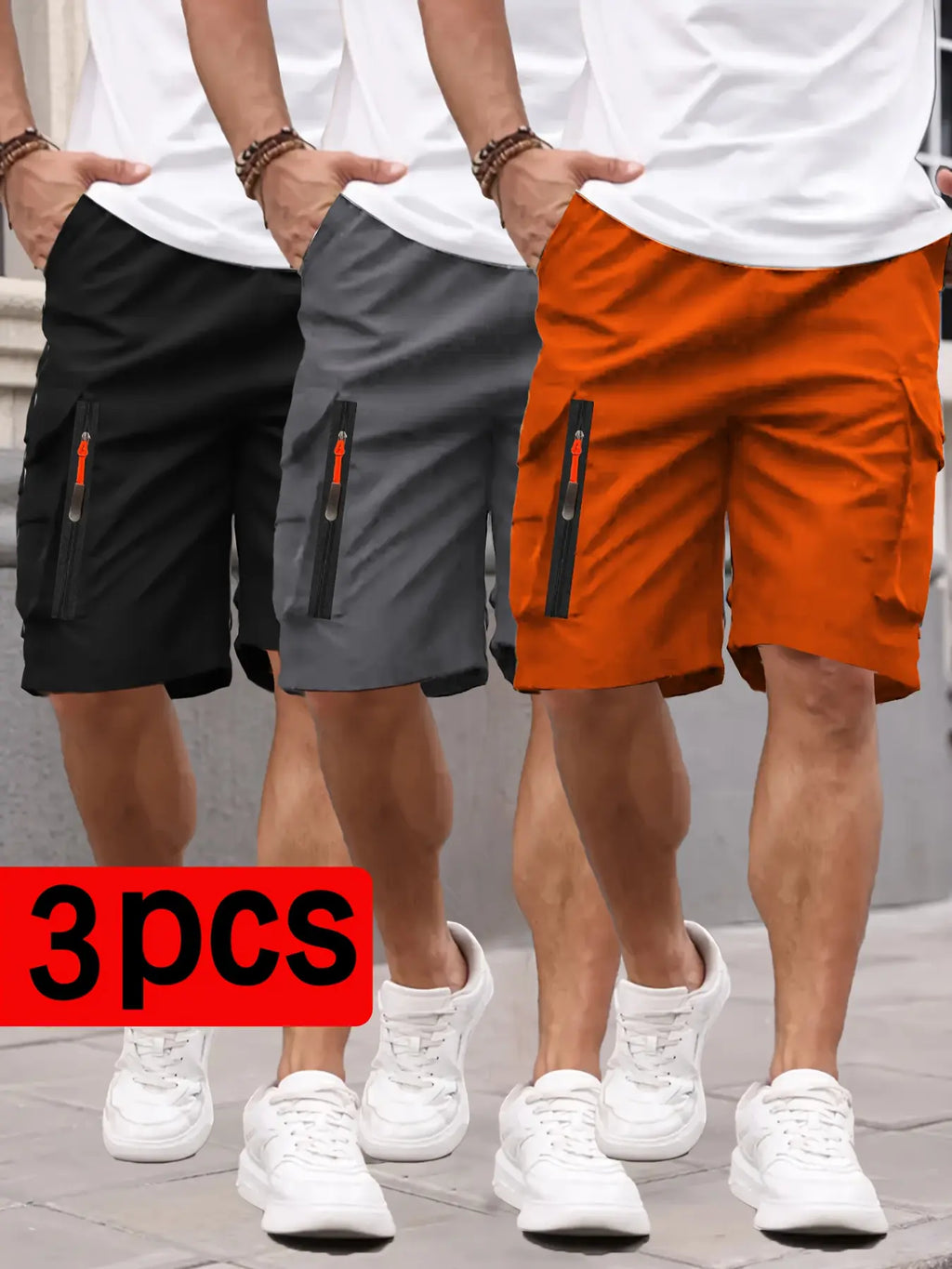 Men’s New Cargo Shorts 3 PackMen's summerZippered pocket.Loose.Outdoor Sports Knee Length Casual Shorts