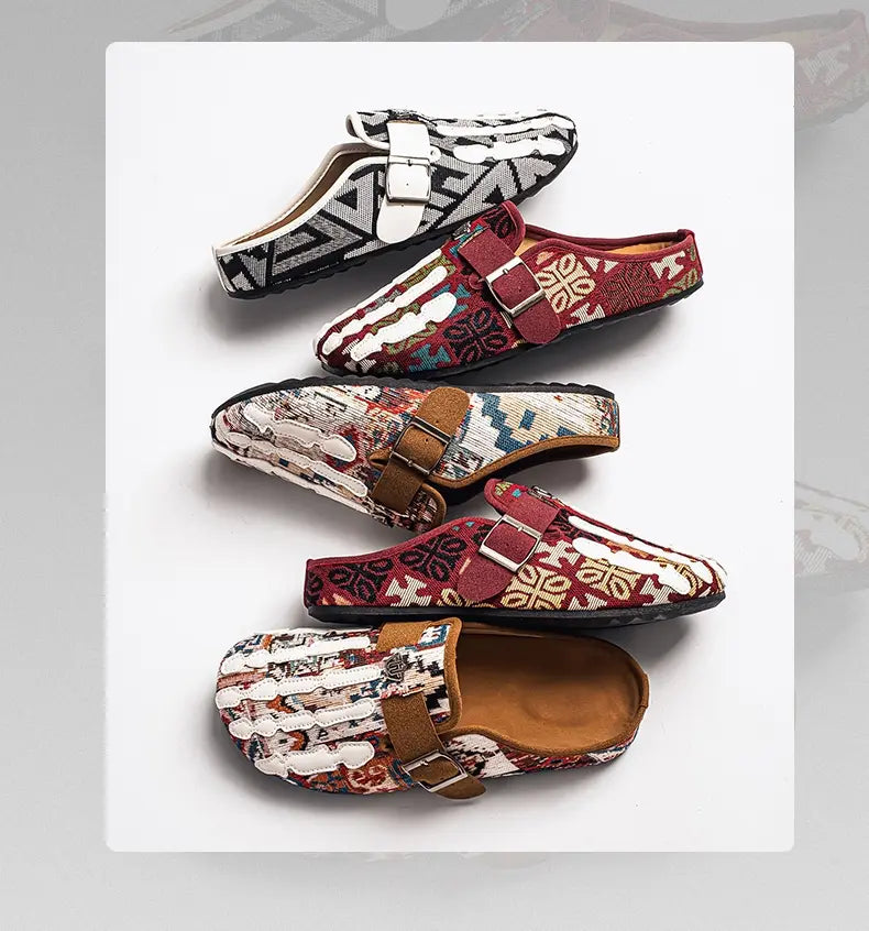 Men's Bohemian Print Mules, Mule Slides, Comfortable Slip-On Sandals, Adjustable Buckle, Soft Insole, Ideal for Daily Wear, Casual Footwear