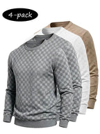 4-Pack Men's Plaid Knit Sweatshirts, Textured Grid Pattern Long Sleeve, Soft Lightweight Casual Top, Ideal for Fall Winter Streetwear