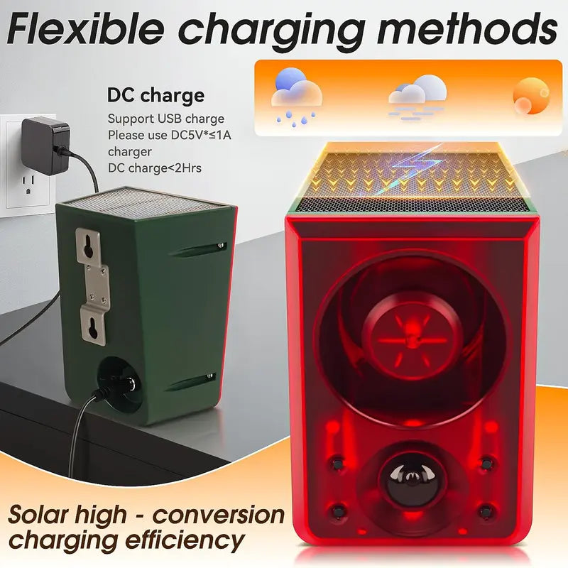 Solar Outdoor Motion Sensor Alarm with Recording and Flashing Light