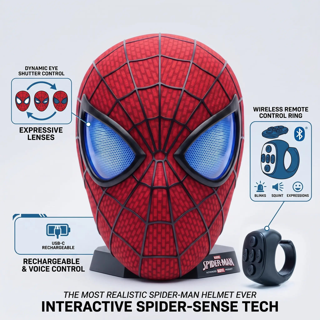 Cool Hero Mask Remote Control Skin-friendly Red & BlueLights Perfect for Cosplay, Halloween, Festivals, Parties -26cm x 19cm x 11cm - Plastic Material
