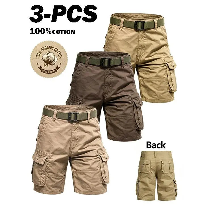 3-pack men’s cargo pants, tactical men’s shorts, men’s shorts with multifunctional pockets, suitable for golf and outdoor activities, men’s hiking shorts, wear-resistant, wrinkle-resistant, breathable shorts