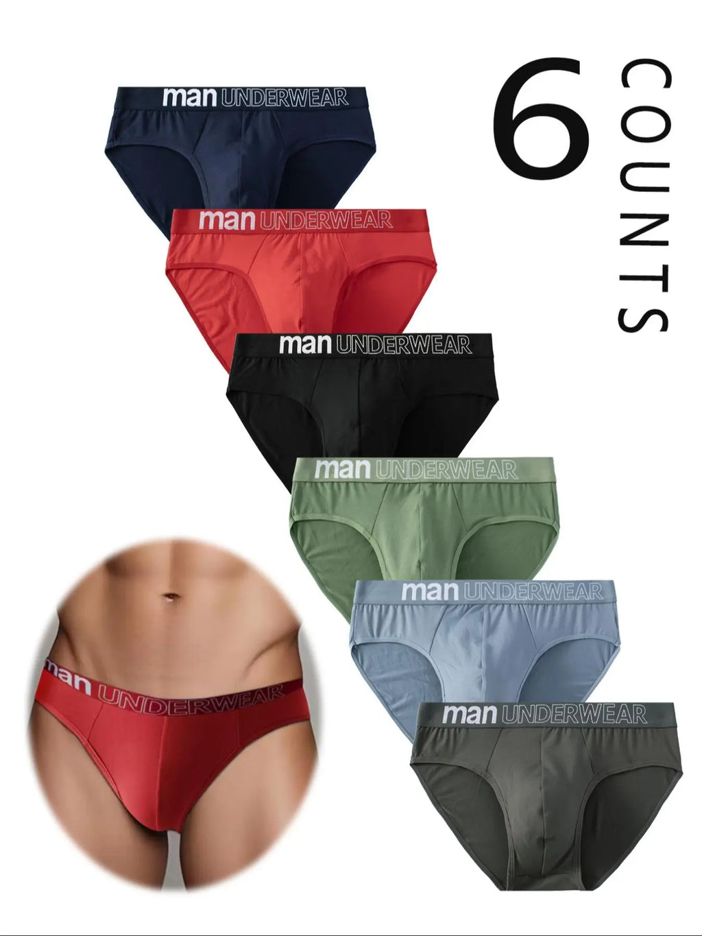 Men's Letter-Tape Solid-Color Briefs for Daily Wear, Casual Men's Underwear for All Seasons, Soft Comfy Undergarments, Soft Breathable Briefs, Casual Fitted Briefs