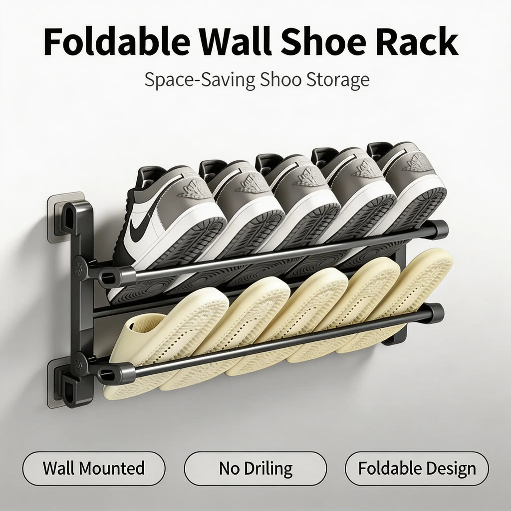 Foldable Wall-Mounted Shoe Rack, Space-Saving Plastic & Steel Hanging Slipper Holder, Compact Shoe Storage Organizer for Bathroom, Entryway, Closet, Bedroom, Door & RV