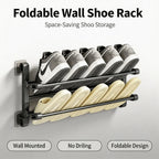 Foldable Wall-Mounted Shoe Rack, Space-Saving Plastic & Steel Hanging Slipper Holder, Compact Shoe Storage Organizer for Bathroom, Entryway, Closet, Bedroom, Door & RV