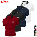 Men's Polyester Polo Shirts 4-Pack - Menswear, Mens Clothing, Animal Print, Collar, Button Placket, Stretchy, Comfortable, Machine Washable Summer Tops for Golf, Everyday Casual Wear, Camping,sohochic