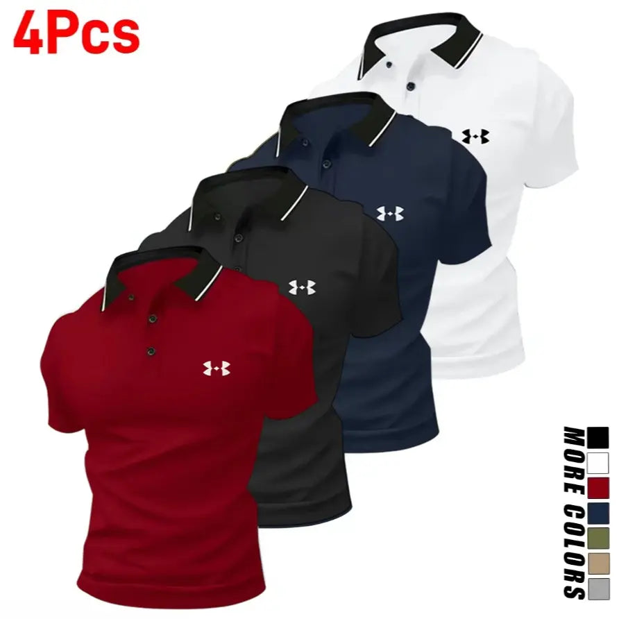 Men's Print Stretch Polo Shirts 4-Pack Comfortable Golf Casual Summer Tops