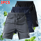 3-Pack Men's Athletic Shorts - Reflective Geometric Prints, Zipper Pockets