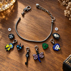 Corallne Secret Door Charm Bracelet with Enamel Button and Key Pendants