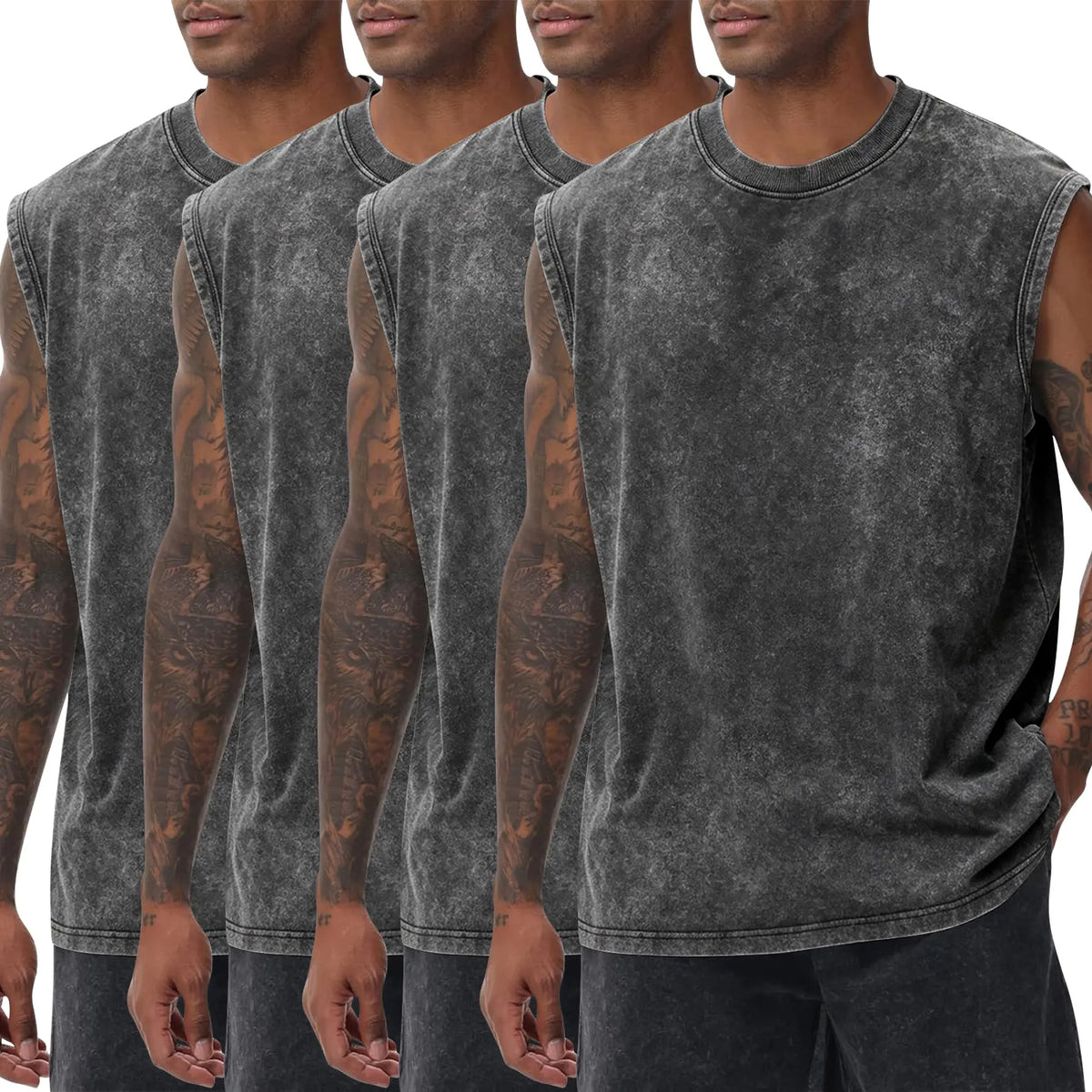 4-Pack Men's Vintage Acid Wash Tank Tops: Lightweight Casual Gym Vests