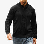 Wizoat Men's Clothing Long Sleeve Shawl Collar Cable Knit Button Fit Knitted Pullover Knitwear - Plain Black, Soft, Relaxed-Fit, Ribbed Cuffs Casual Top, Warm Fall Winter Layer for Daily Office, Matches Shirts Jeans, Hand Wash,sohochic
