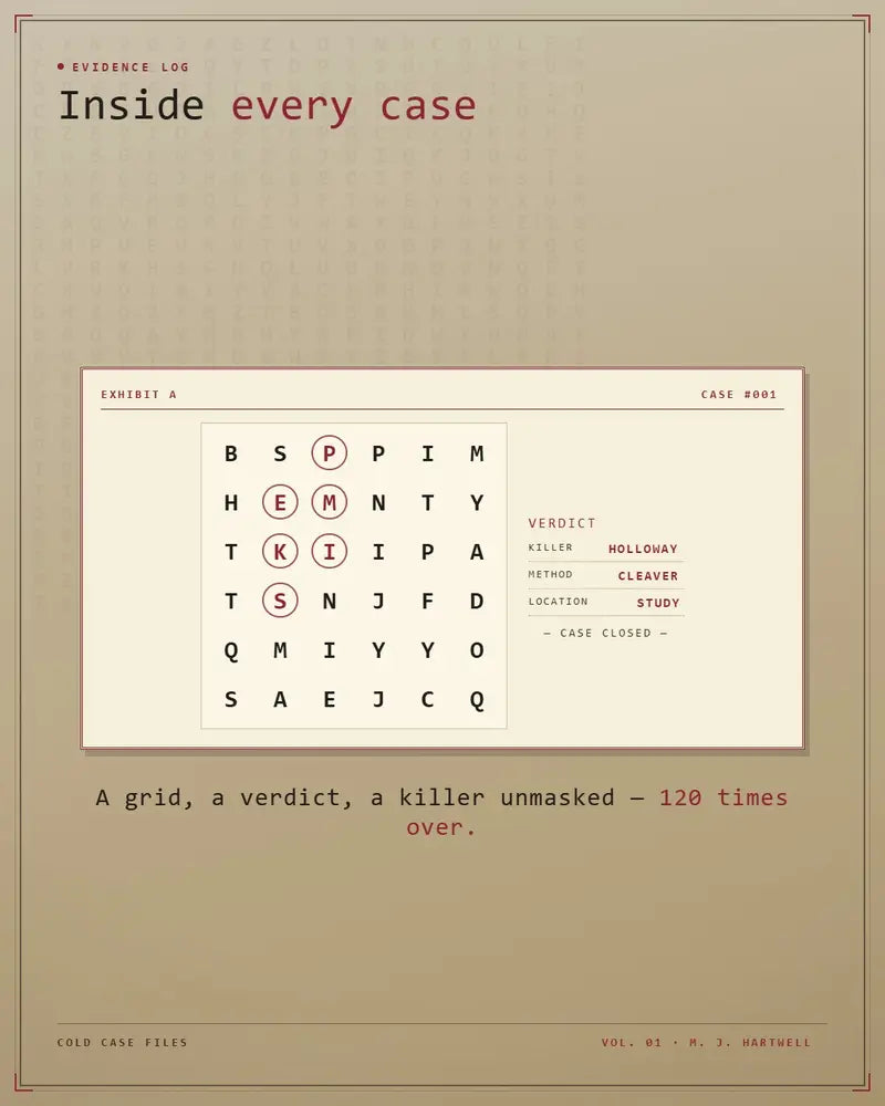 Cold Case Files Murder Mystery Word Search Puzzle Book for Adults - 120 Crime Scenes, 3 Skill Tiers (Rookie-Chief Inspector), Active Brain Workout, Detectives’ Rigorous Rules, Unused Letters Clue to Catch Killers, Method From Letters, Daily Commuter, All