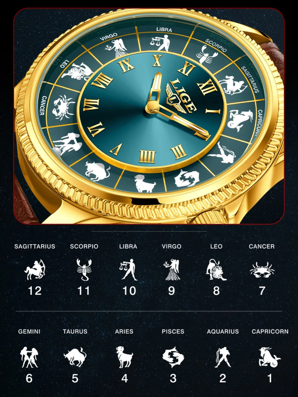 Men's Russian Roulette 12 Zodiac Interactive Waterproof Quartz Watch