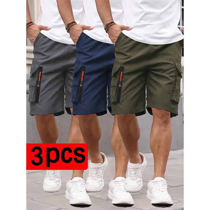 Men’s New Cargo Shorts 3 PackMen's summerZippered pocket.Loose.Outdoor Sports Knee Length Casual Shorts